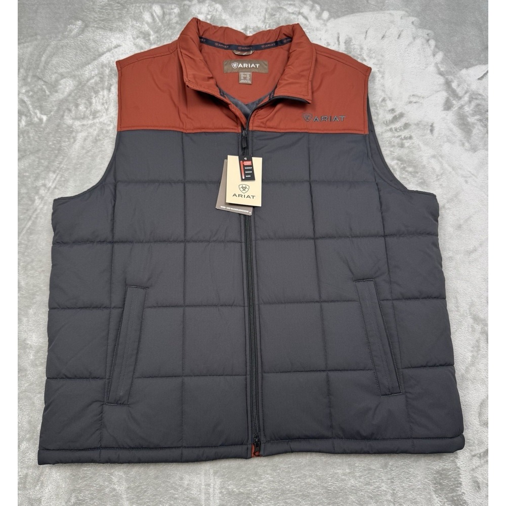 Ariat Crius Puffer Vest Mens 2XL XXL Conceal Carry Insulated Gray Orange NWT